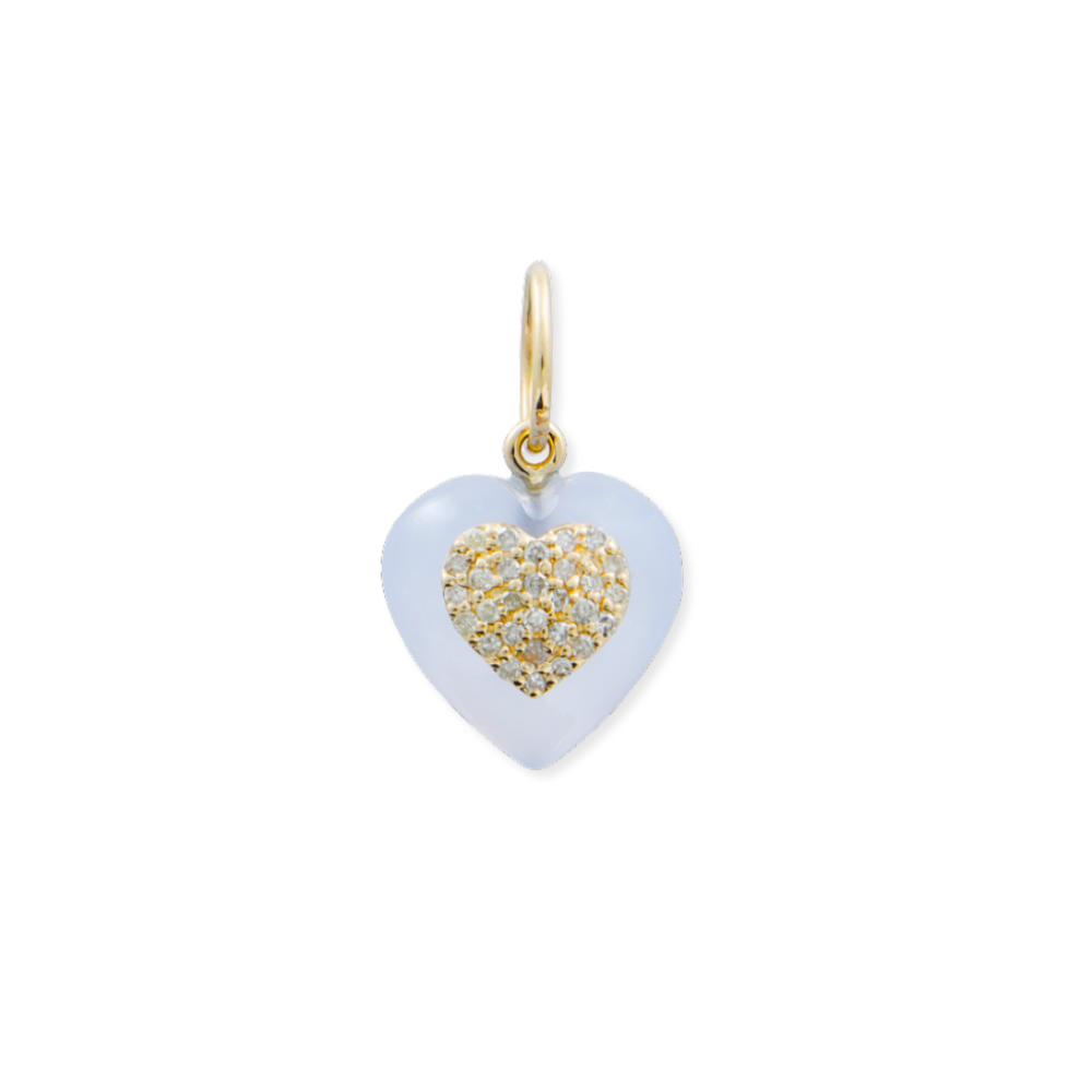 14K Chalcedony & Pave Diamond Heart Pendant