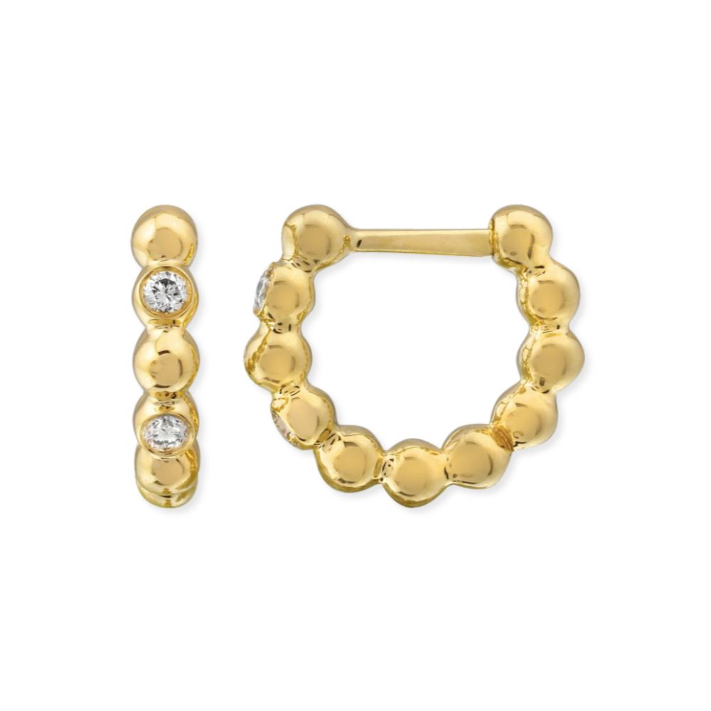 14K Bezel Diamond Bead Huggies