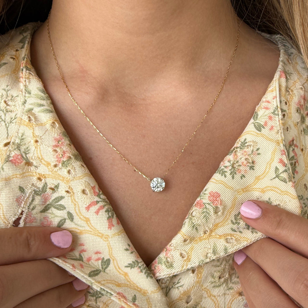 14K Two-Tone Round Lab Grown Diamond Solitaire Necklace