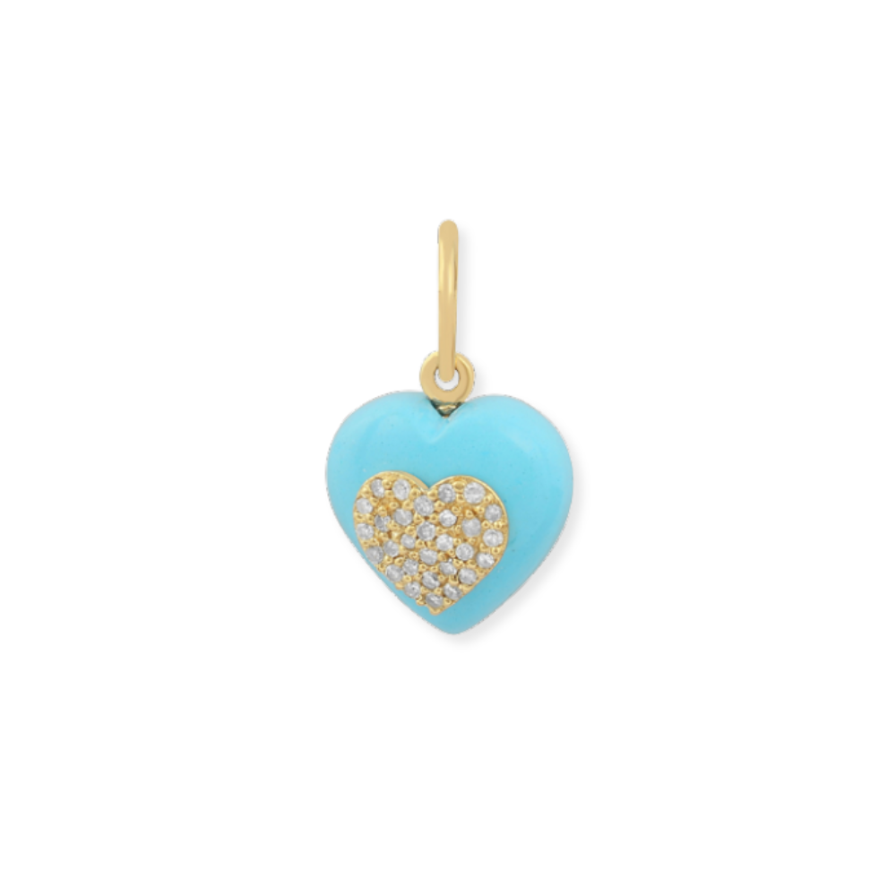 14K Turquoise & Pave Diamond Heart Pendant