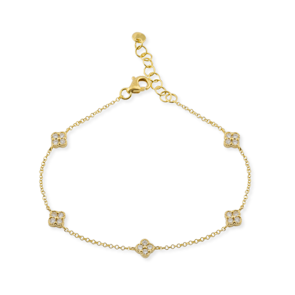 14K Diamond Clover Station Bracelet