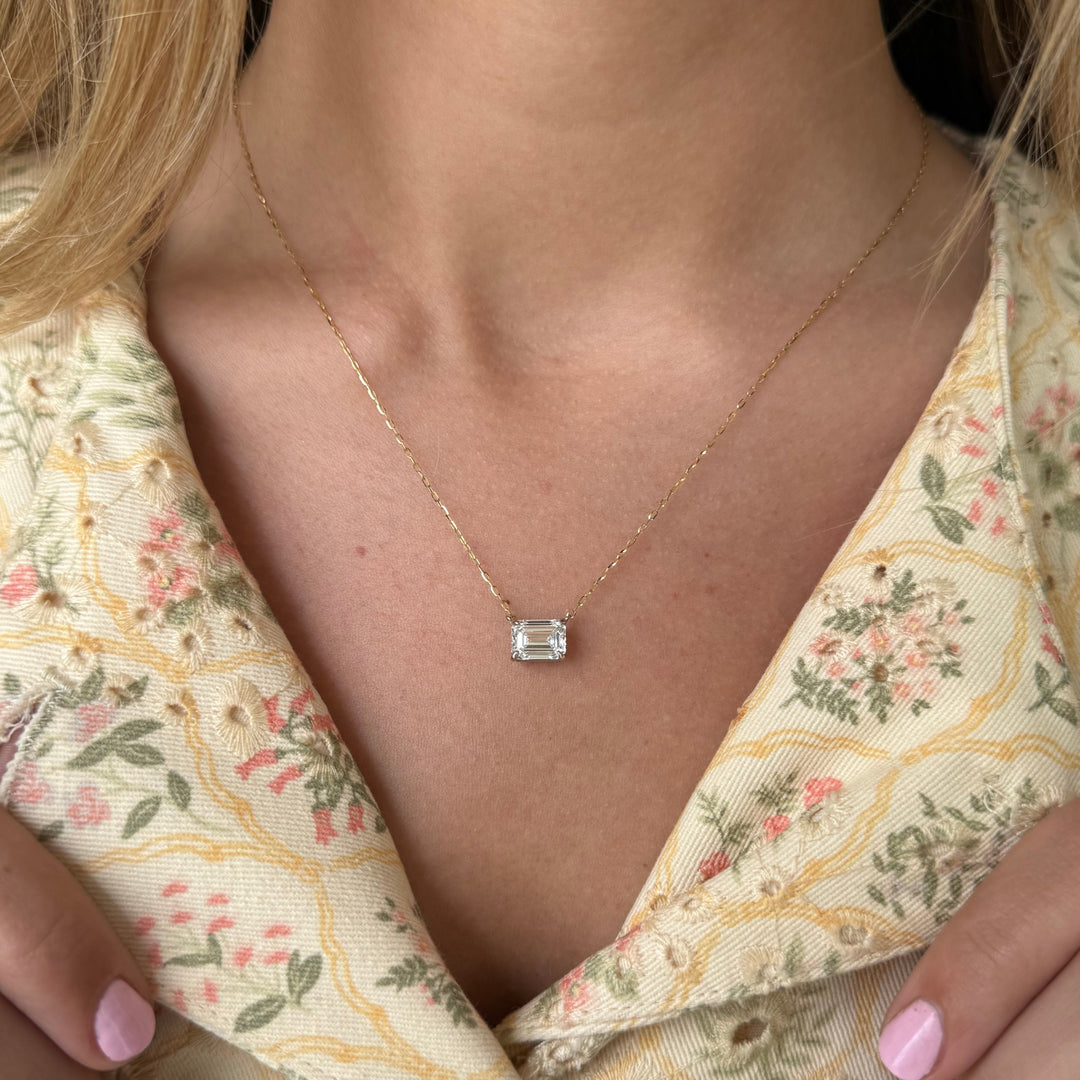 14K Two-Tone Emerald Lab Grown Diamond Solitaire Necklace