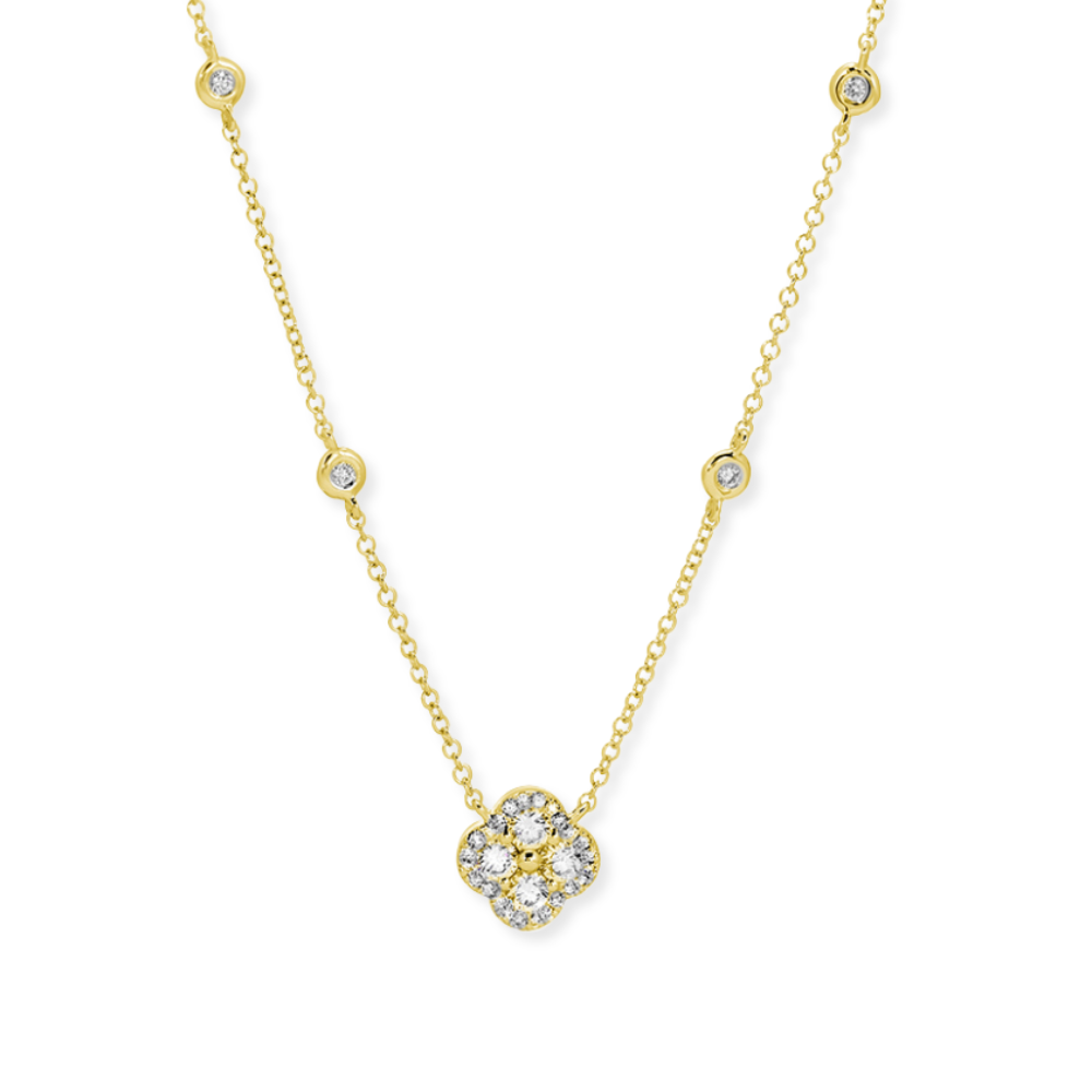 14K Diamond Clover Accent Station Necklace