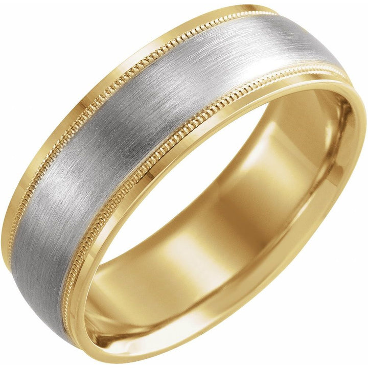 14K Two-Tone Flat Edge Milgrain Band