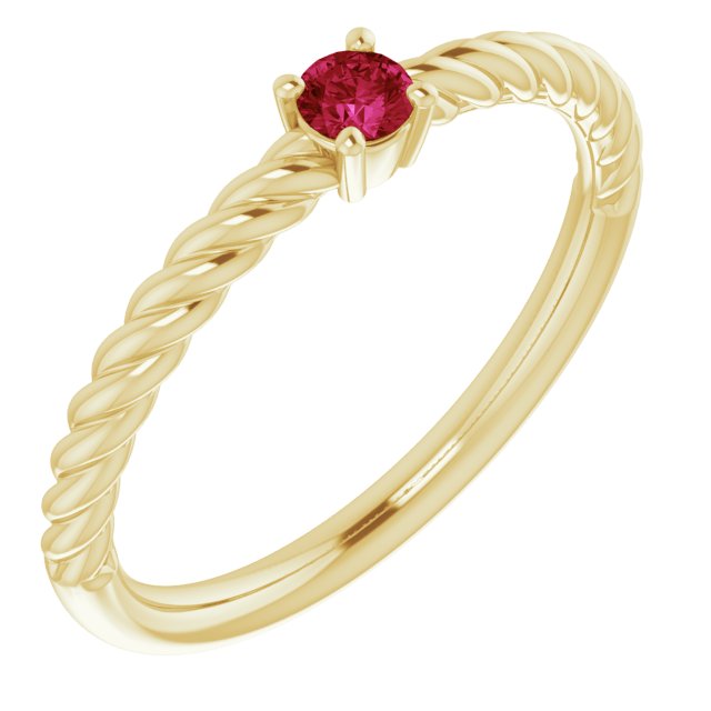14K Lab Grown Gemstone Solitaire Rope Ring