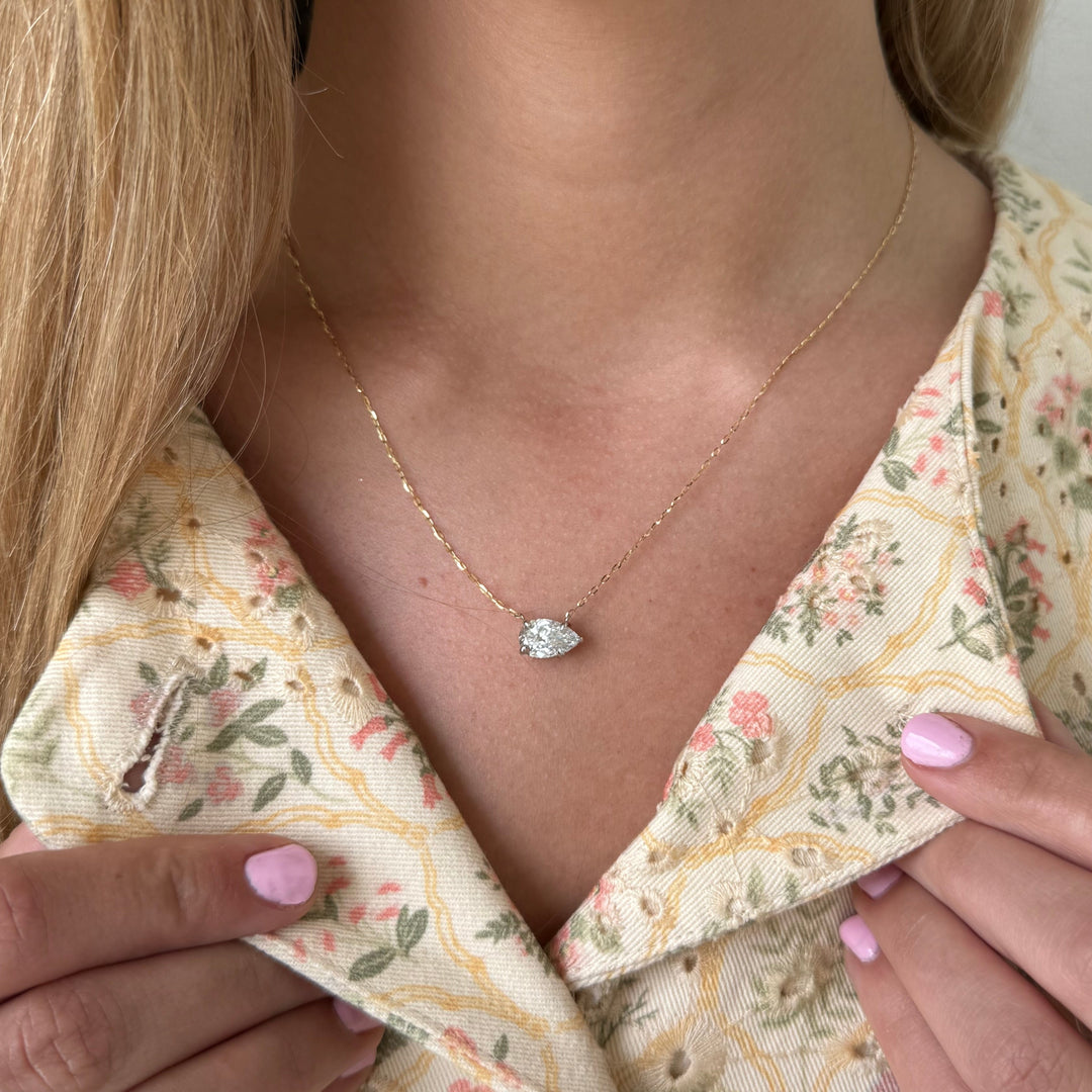 14K Two-Tone Pear Lab Grown Diamond Solitaire Necklace