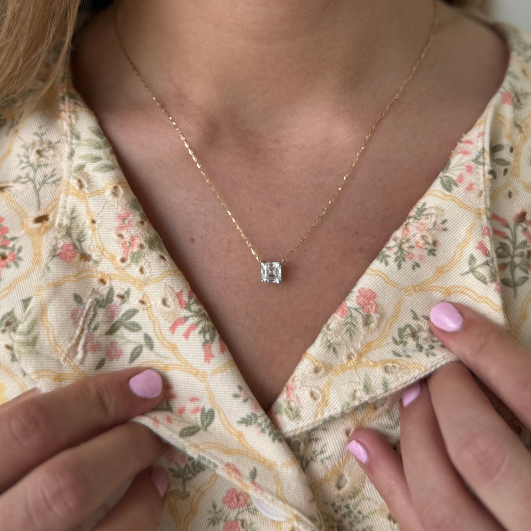 14K Two-Tone Asscher Lab Grown Diamond Solitaire Necklace