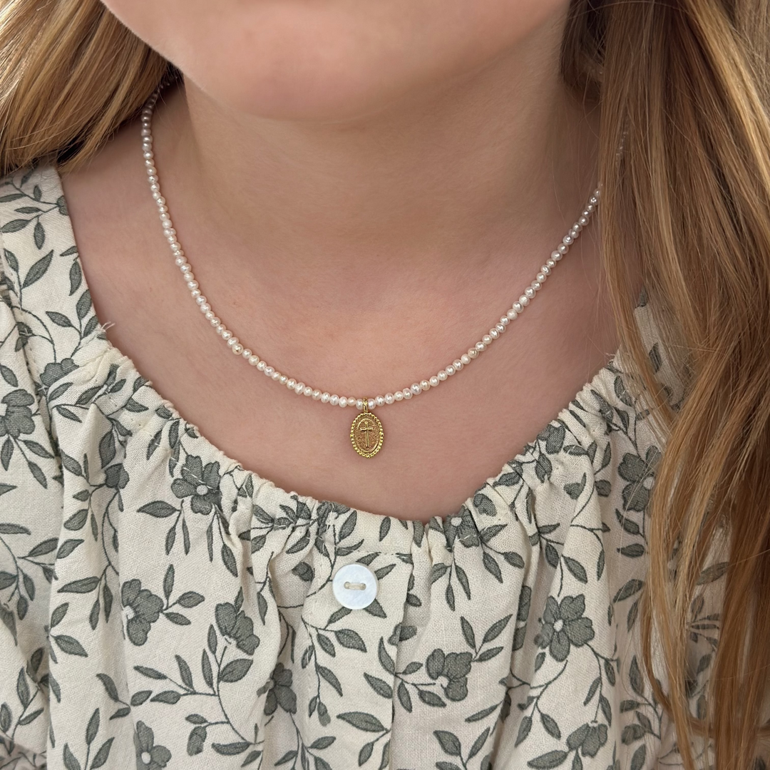 Pearl & Cross Pendant Necklace
