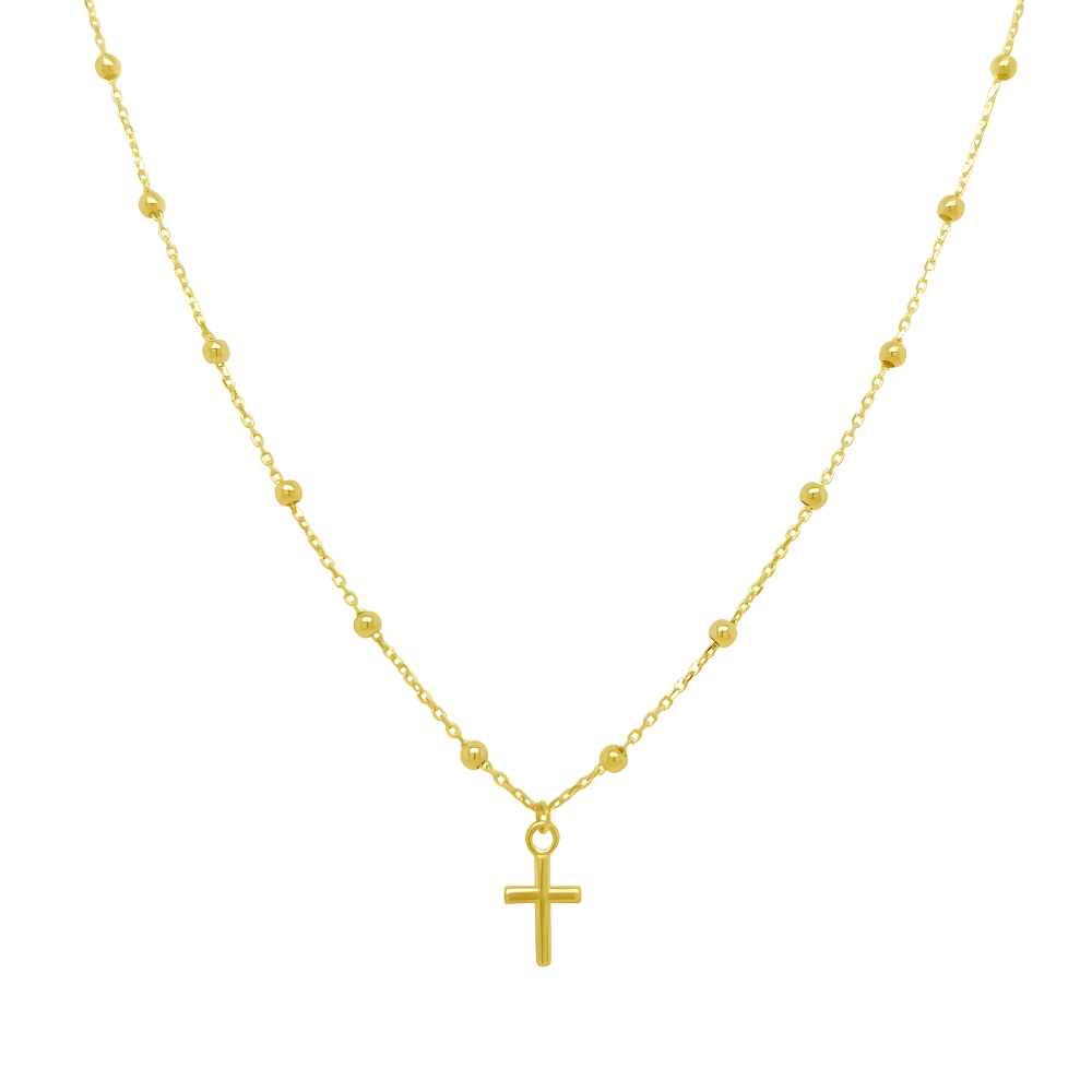 14K Beaded Cross Necklace