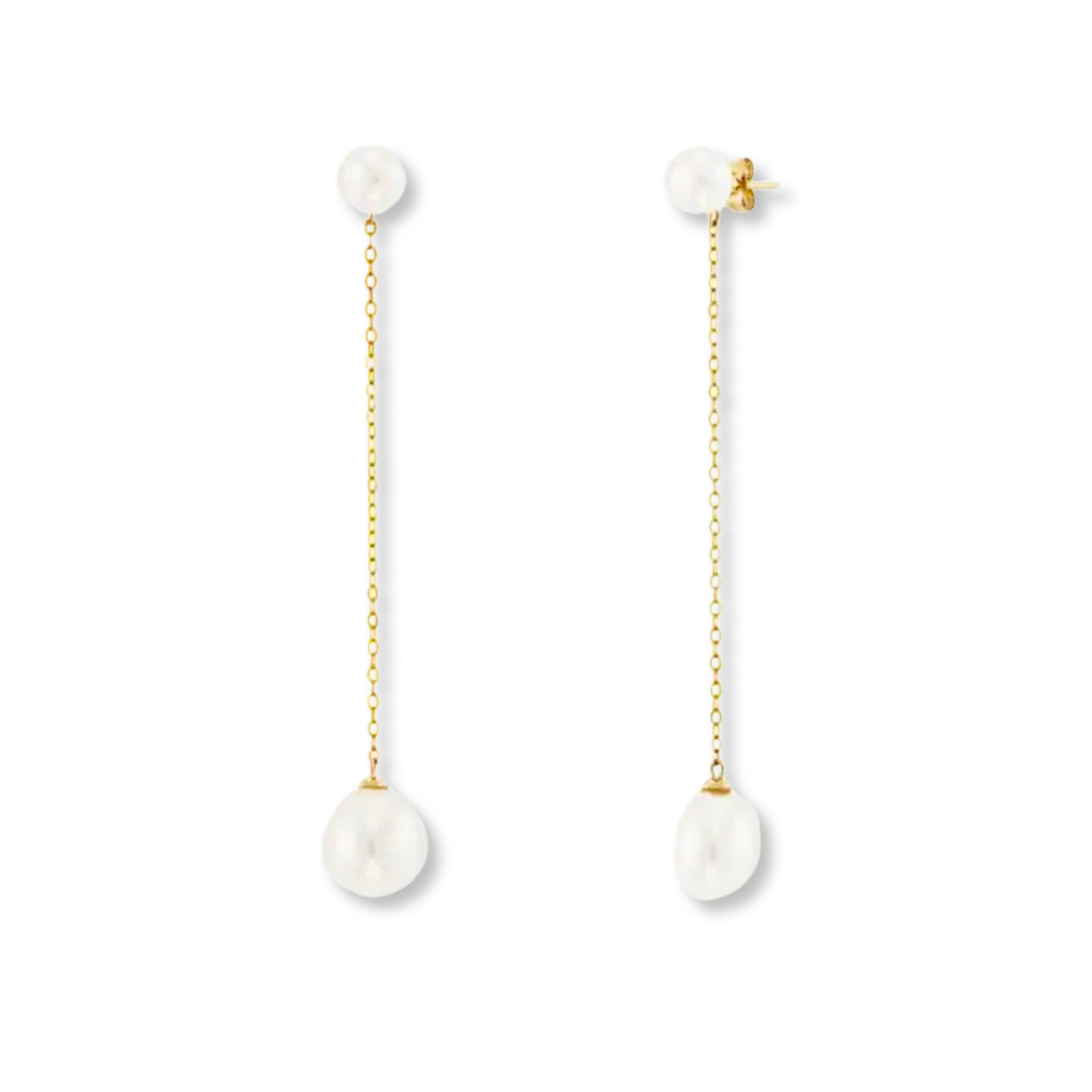 Double Pearl Chain Drop Earrings