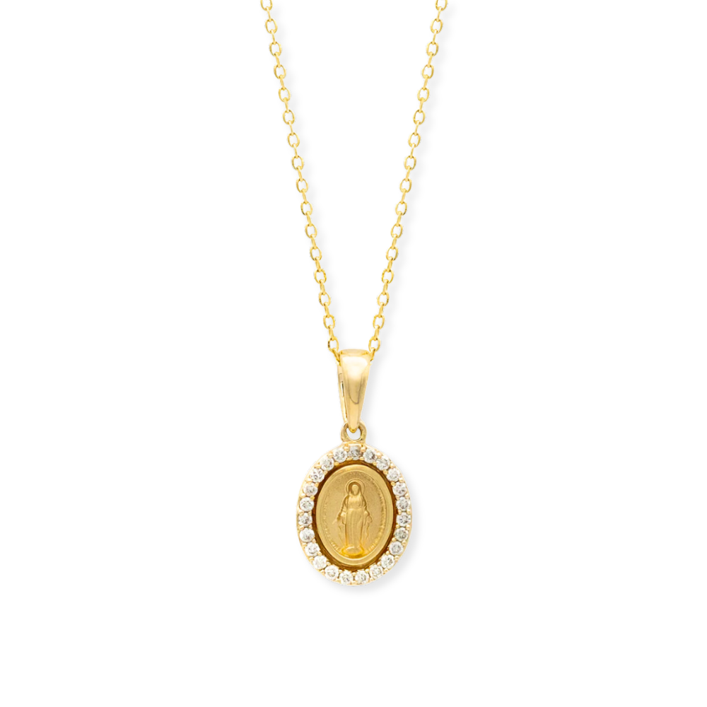 14K Oval Diamond Halo Miraculous Necklace