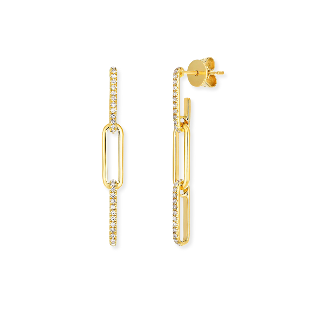 Pave Oval Link Drop Earrings