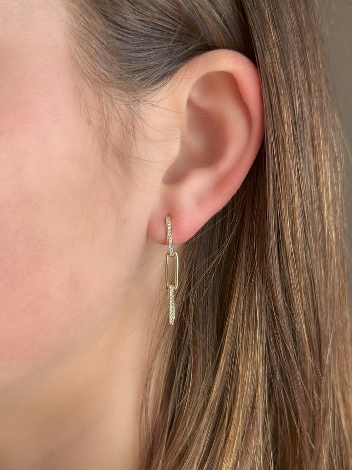 Pave Oval Link Drop Earrings