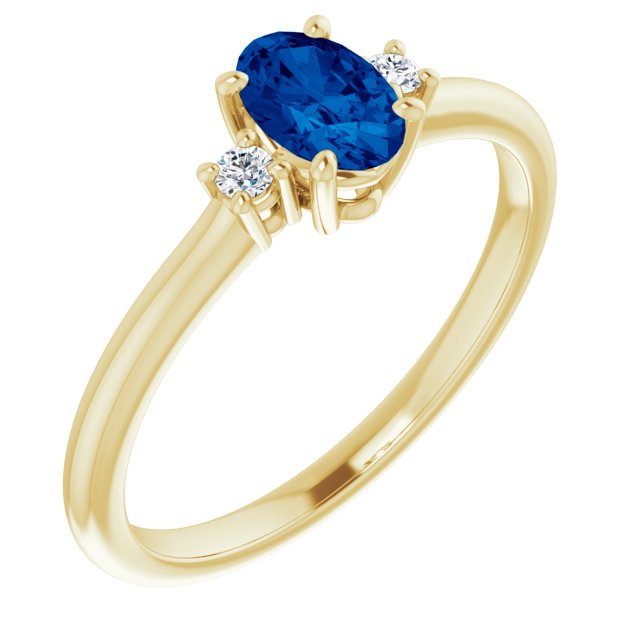 14K Lab Grown Blue Sapphire & .04 CTW Natural Diamond Ring