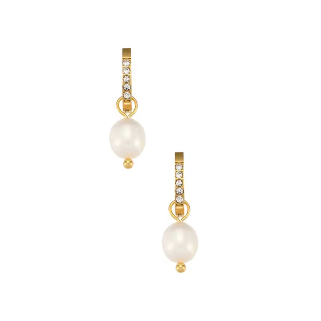 Pave Pearl Charm Huggies