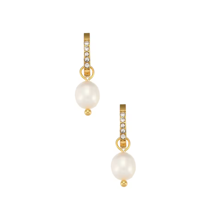 Pave Pearl Charm Huggies