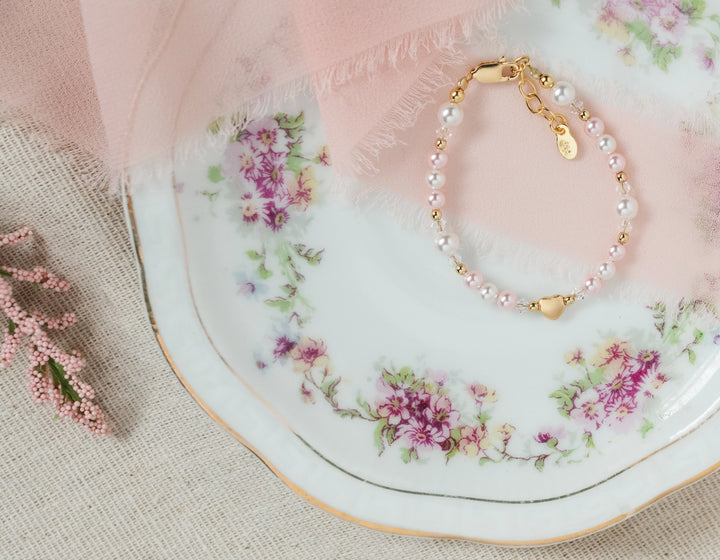 Beaded Pink Pearl Heart Bracelet