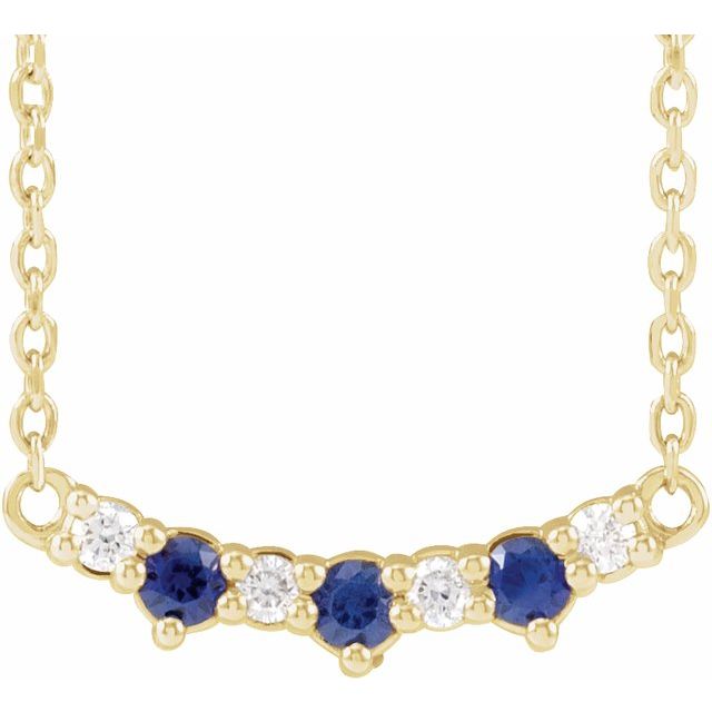 14KY Lab Grown Blue Sapphire & Natural Diamond Bar Necklace