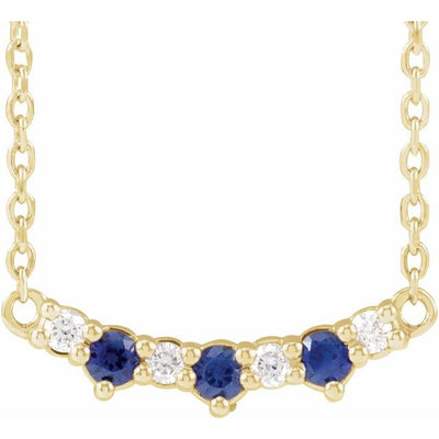 14KY Lab Grown Blue Sapphire & Natural Diamond Bar Necklace