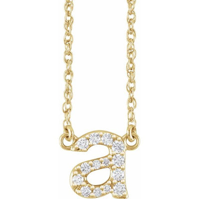 14K Natural Diamond Lowercase Initial Necklace