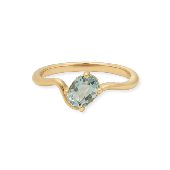 10K Curved Oval Green Sapphire Pinky Ring