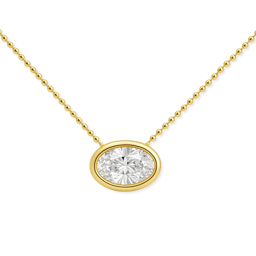 10K East-West Oval Bezel Solitaire Necklace