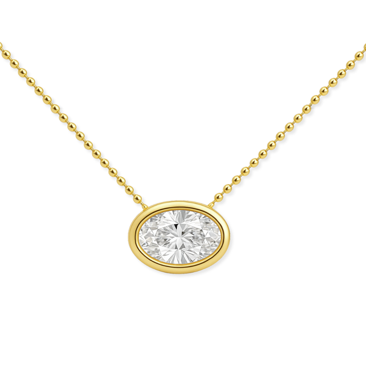 10K East-West Oval Bezel Solitaire Necklace