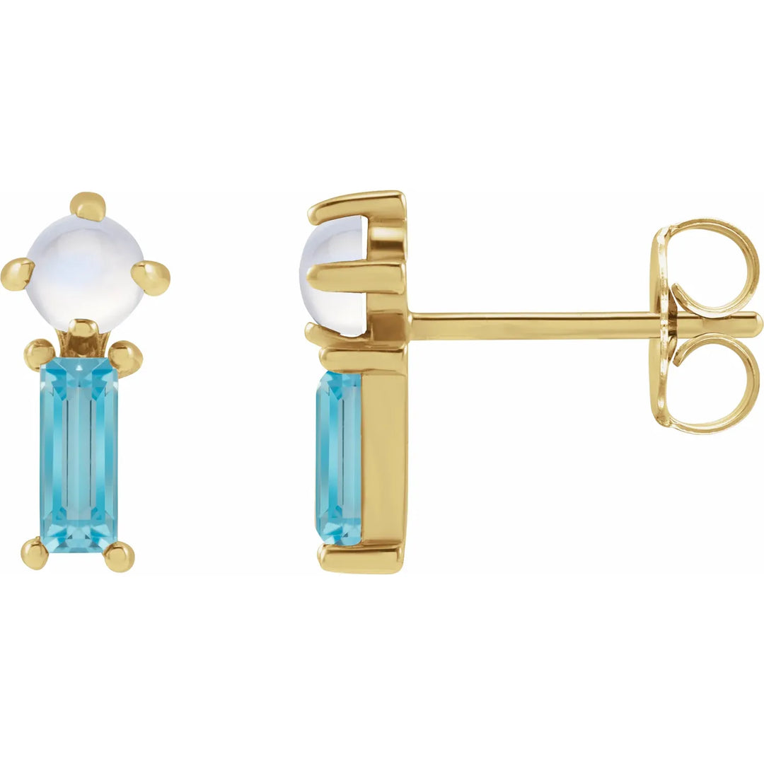 14K Natural Gemstone Bar Studs