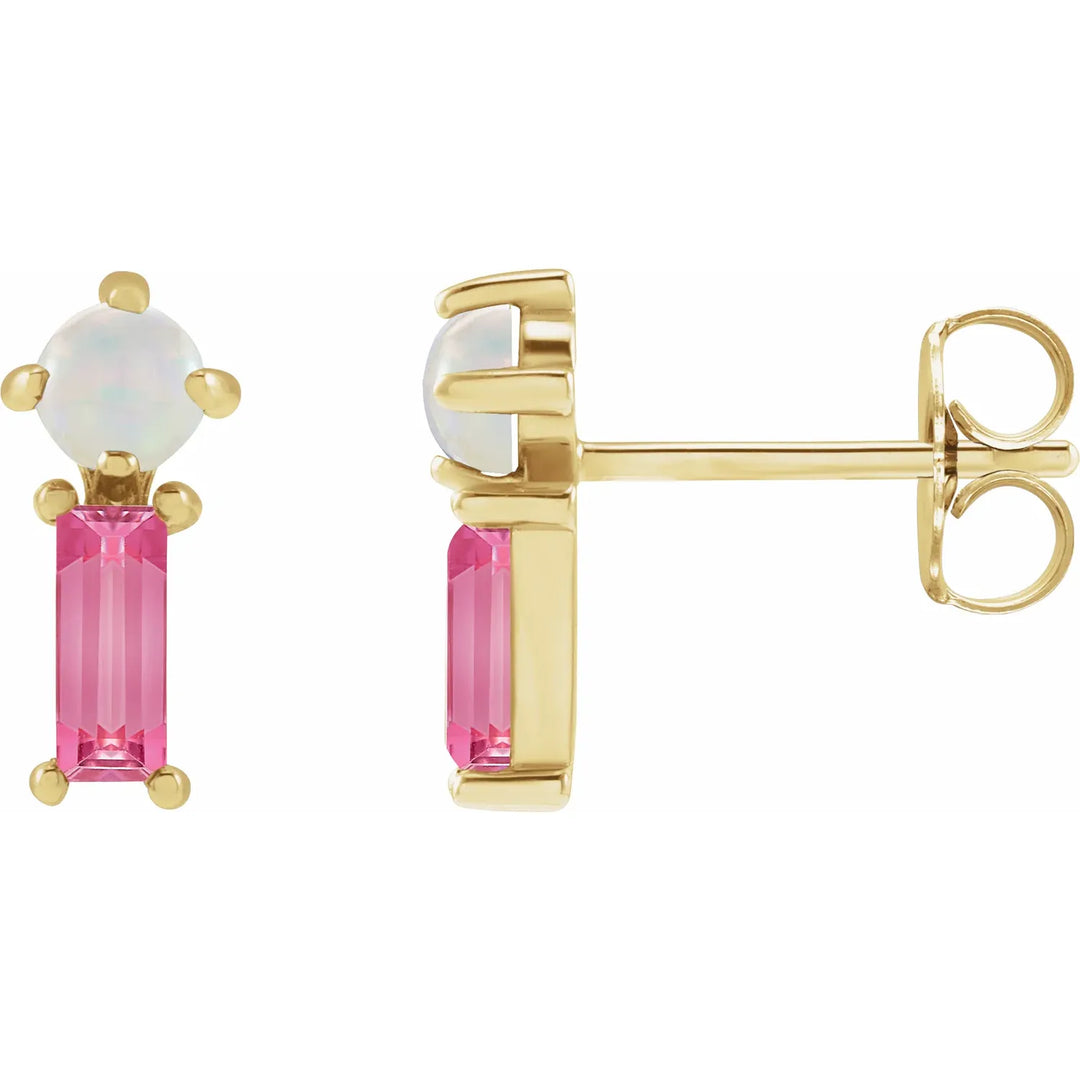 14K Natural Gemstone Bar Studs