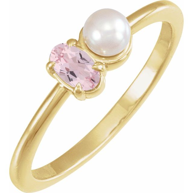 14K Gemstone & Cultured White Akoya Pearl Ring