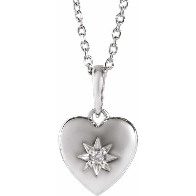 14K .015 CT Natural Diamond Heart Necklace