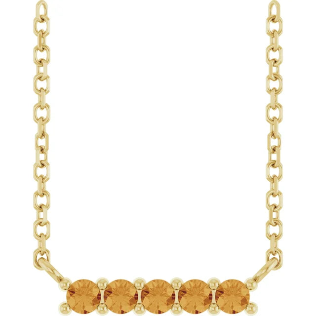 14K Gemstone Bar Necklace