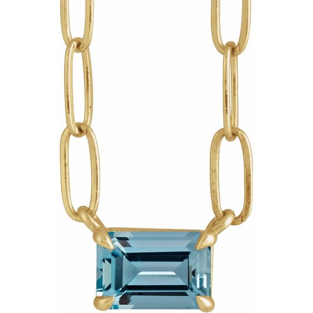 14K Paperclip-Style Gemstone Solitaire Necklace