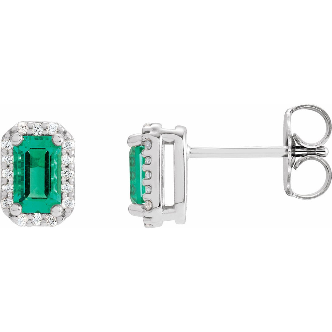 14K Lab Grown Emerald & .07 CTW Natural Diamond Halo-Style Studs