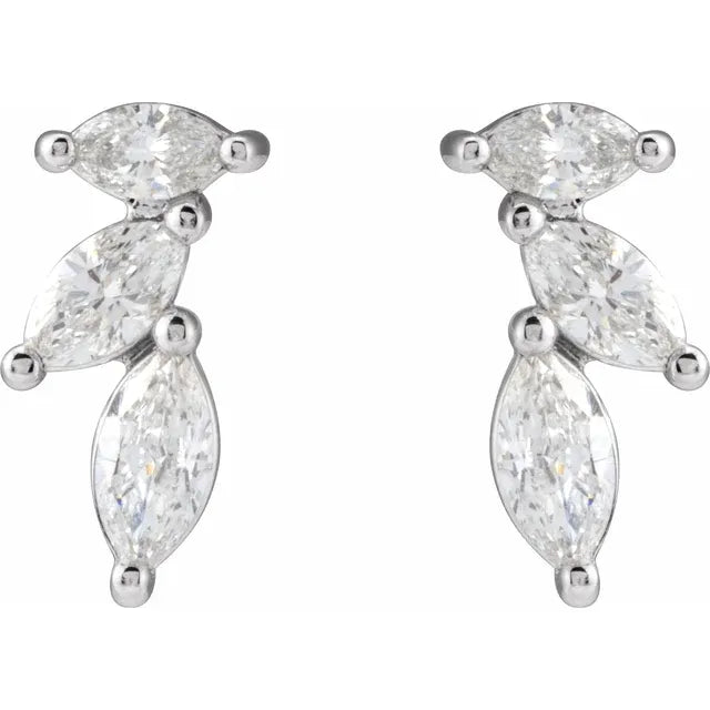 14K 1/3 CTW Natural Diamond Trio Marquise Studs