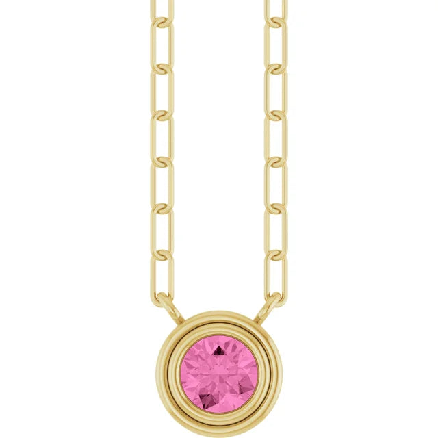 14K Bezel Gemstone Paperclip Necklace