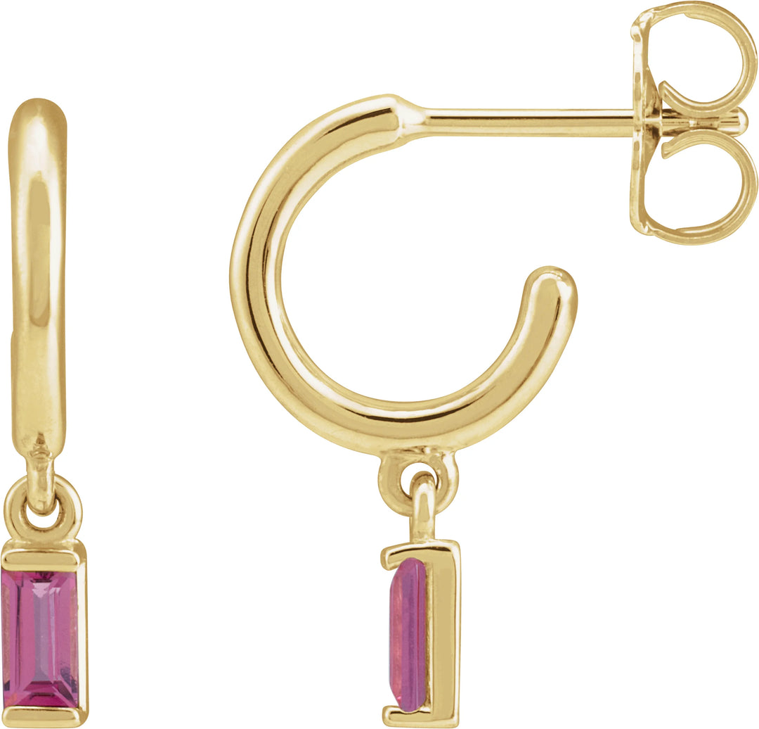 14K Baguette Charm Huggie Hoops