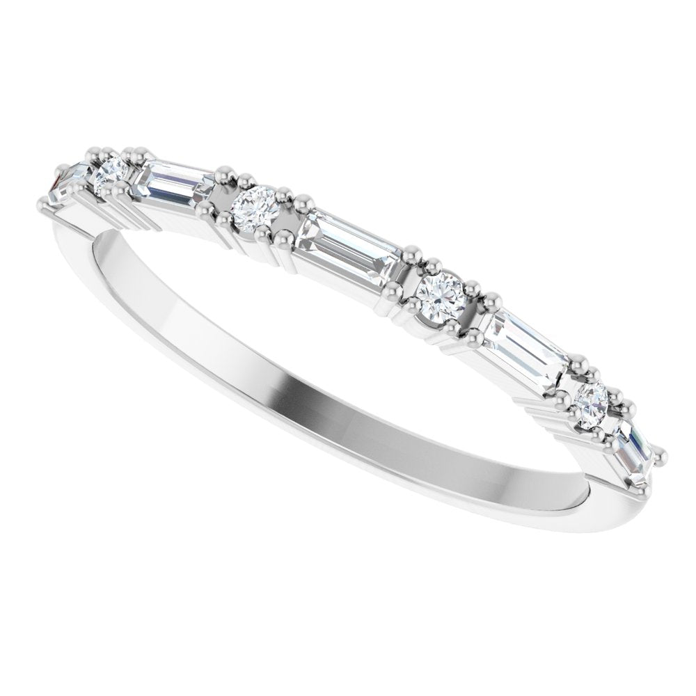 14K 4-Prong Baguette & Round Anniversary Band