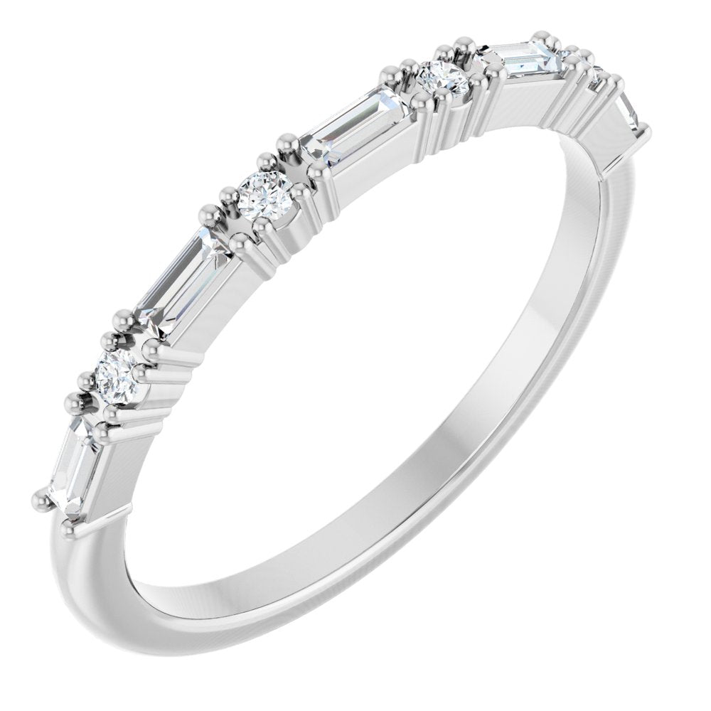 14K 4-Prong Baguette & Round Anniversary Band