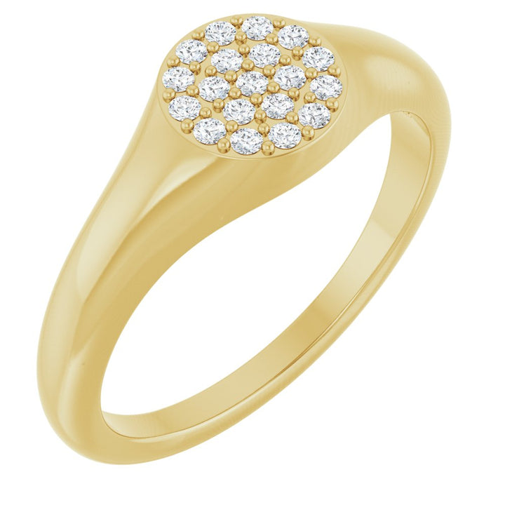 14K 1/8 CTW Natural Diamond Pave Signet Ring