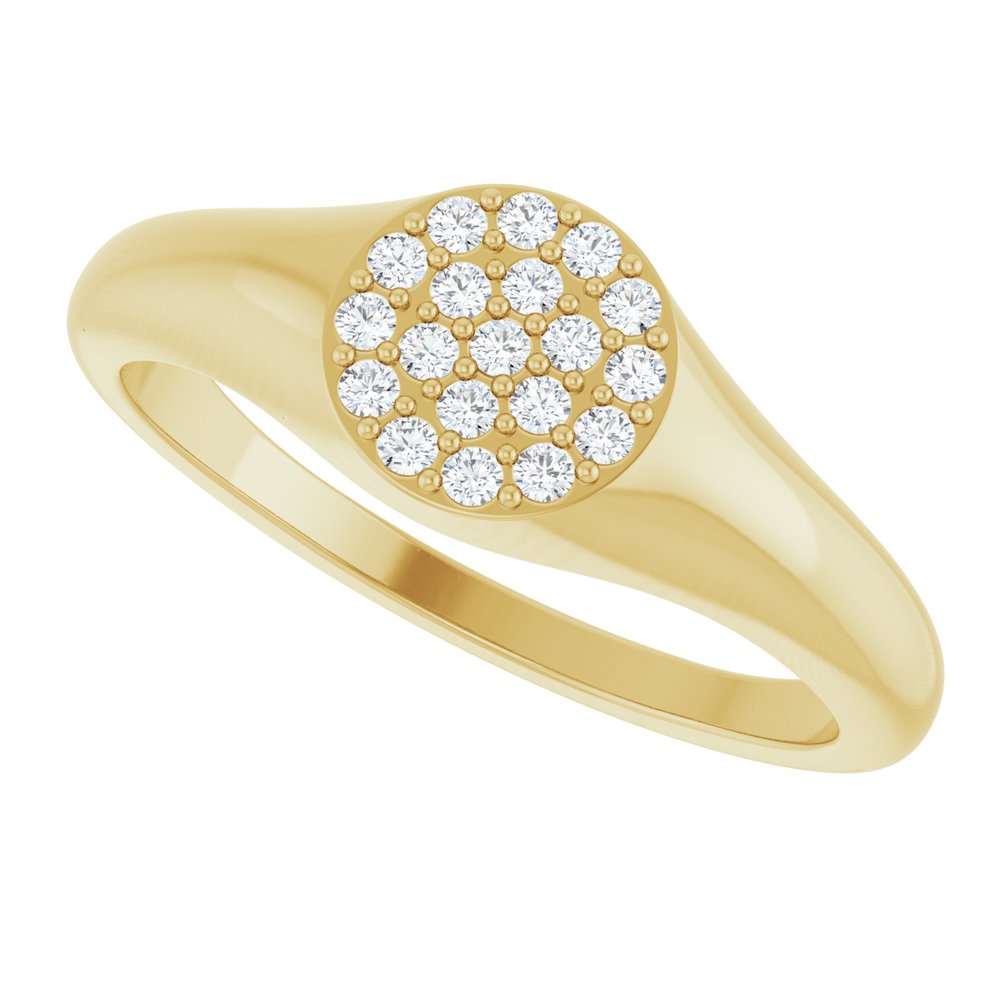 14K 1/8 CTW Natural Diamond Pave Signet Ring