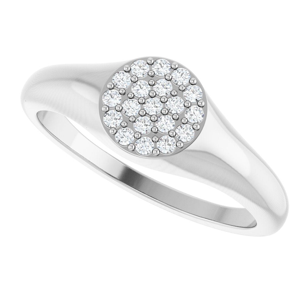 14K 1/8 CTW Natural Diamond Pave Signet Ring