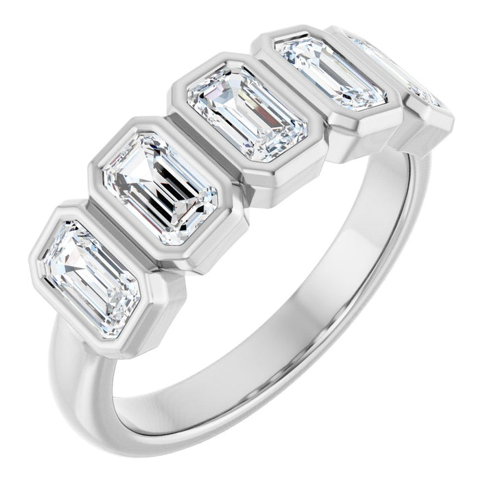 10K Emerald-Cut Bezel Diamond Anniversary Band