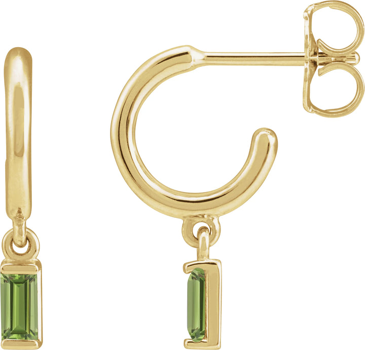14K Baguette Charm Huggie Hoops