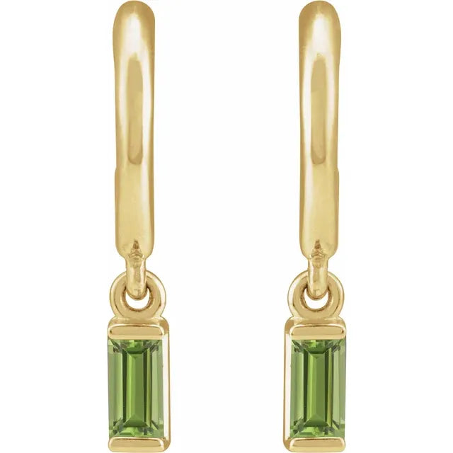 14K Baguette Charm Huggie Hoops