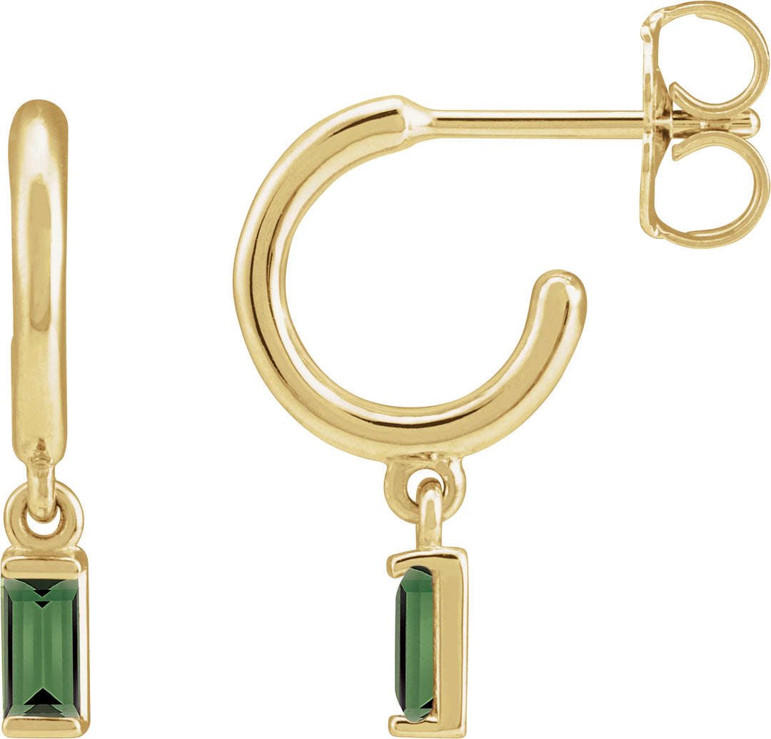 14K Baguette Charm Huggie Hoops