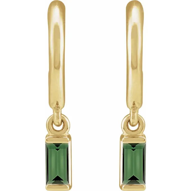14K Baguette Charm Huggie Hoops