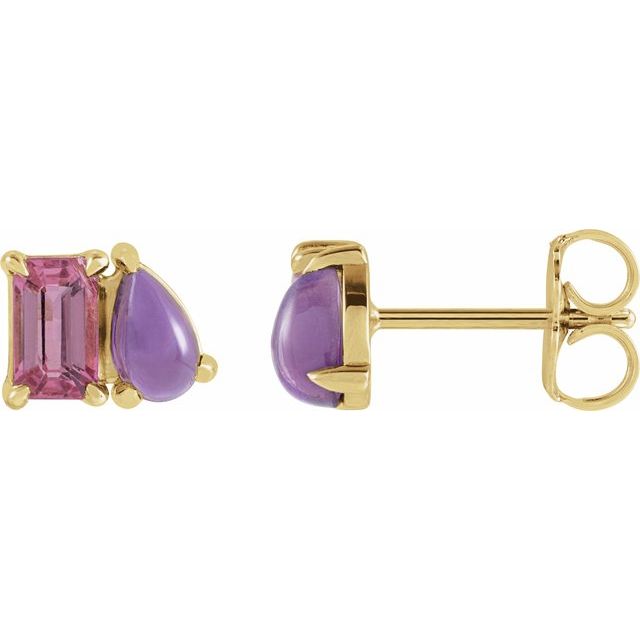 14K Gemstone Duo Cabochon Studs