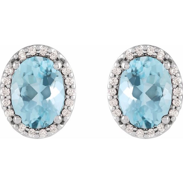 14K Oval Aquamarine & Diamond Halo Studs