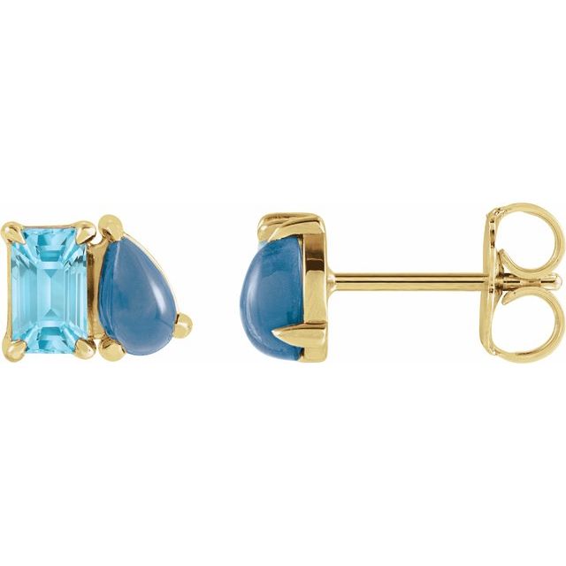 14K Gemstone Duo Cabochon Studs